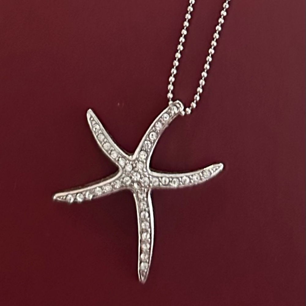 Sterling Starfish Pendant Necklace in Silver Tone